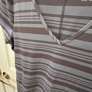 LL Bean Dress Womens Large L Large Gray Brown Striped Athletic Shift T Dress